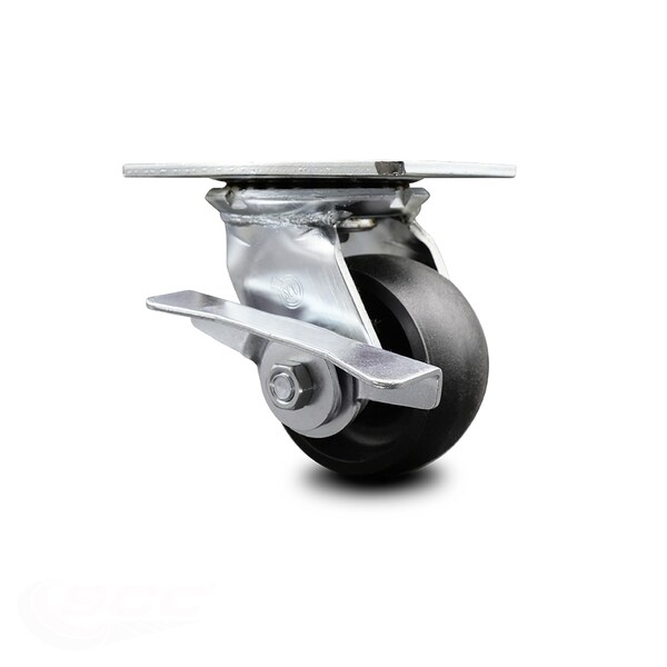 4 Inch Heavy Duty Glass Filled Nylon Caster with Ball Bearing and Brake SCC